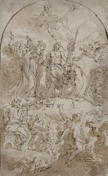 Saint Accueilli Au Ciel Par Le Christ Et La Vierge - view 1