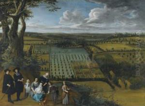 A Family Portrait Said To Be Of The Van Der Witte Family, Depicted On A Rise Overlooking Their Estate by Gillis van Tilborgh