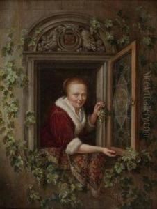 Junge Frau Am Fenster Mit Weintraube - Wohl Allegorie Des Herbstes by Dominicus van Tol