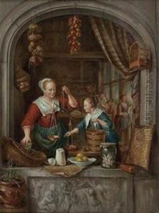 Verkauferin Mit Balkenwaage