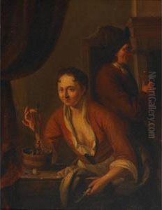 Lady Holding A Herring While A Visitor Savours The Toast