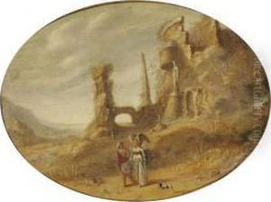 A Rocky Landscape With Tobias And The Angel Near Ancient Ruins
