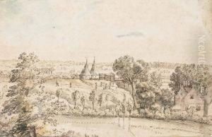 View Across A Wooded Plain Towards A Building With Conicalturrets by Lucas Van Uden