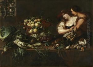 A Kitchen Still Life With Figures by Adriaen van Utrecht