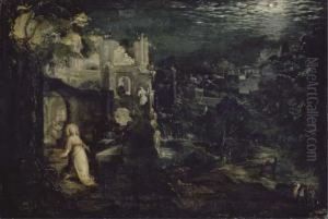 A Moonlit Landscape With Classical Ruins And The Penitentmagdalen