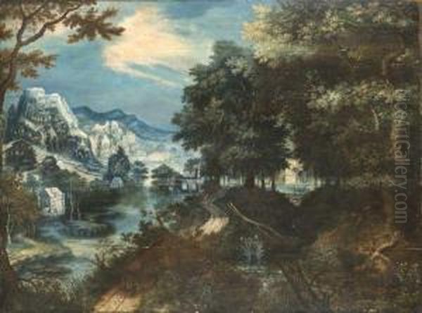 Ville Sur Un Eperon Rocheux Devant Une Riviere En Bordure Deforet - view 1