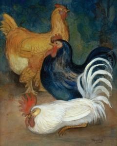 Two Hens And A Rooster by Theodorus Van Hoytema