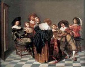 Scene De Concert Dans Un Interieur Hollandais by Jacob van Velsen