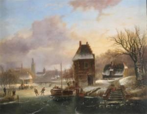 Winter Landscape With Skaters On A River