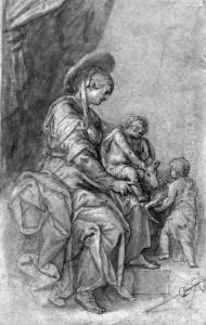 The Virgin And Child With The Infant Baptist Playing With Alamb by Paulus Van Vianen
