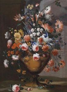 Floral Still Life With Peonies by Karel Van Vogelaer, Carlo Dei Fiori