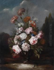 A Still Life With Flowers In A Broad Parklandscape by Karel Van Vogelaer, Carlo Dei Fiori