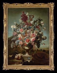 Tulips, Roses, Peonies, Irises And Other Flower by Karel Van Vogelaer, Carlo Dei Fiori