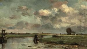 A Polder Landscape In Summer by August Willem van Voorden