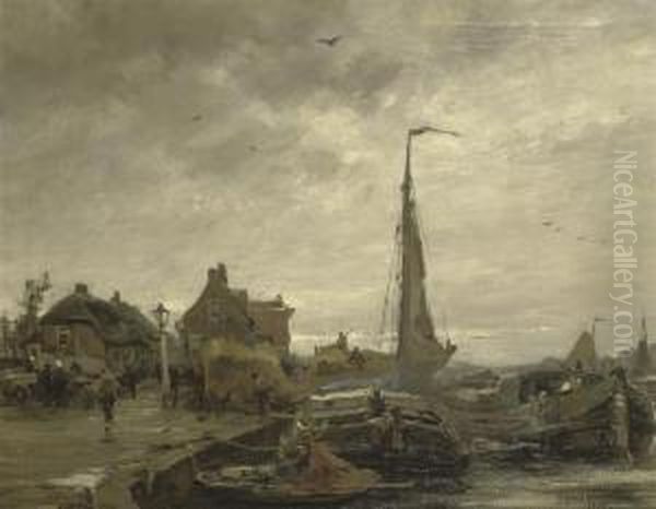 Moored Tjalks In A Harbour - view 1