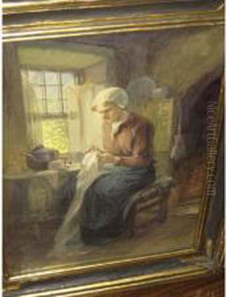 Woman Sewing Before A Window - view 1