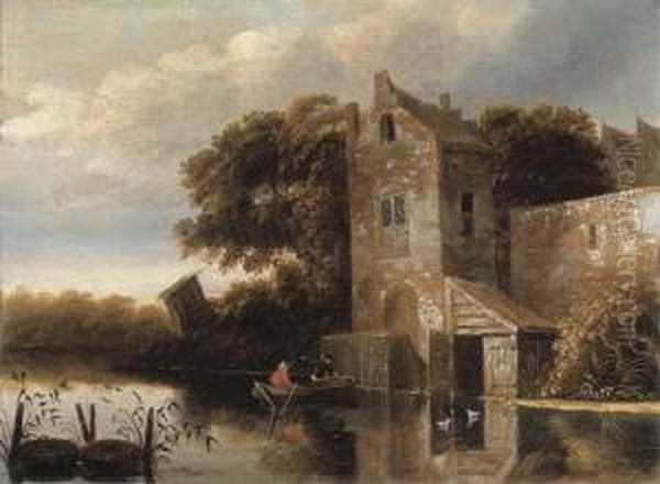A River Landscape With Fishermen In A Rowing Boat, A Farmhousenearby - view 1