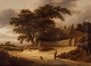 Dunenlandschaft Mit Figuren Und Bauernhaus