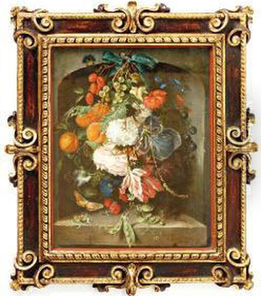 Een Festoen Met Bloemen En Fruit, Hangend In Een Nis - view 1