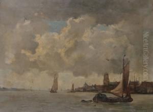 Zeeuws Scheldegezicht Met Stad Op De Achtergrond by Kees Van Waning