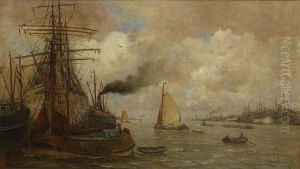 Bedrijvigheid In Een Hollandse Haven by Kees Van Waning