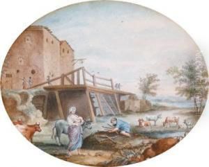 A Motif With A Castle And A Family Gathering Wood by Hendrik Stephan Jan Van Weerden