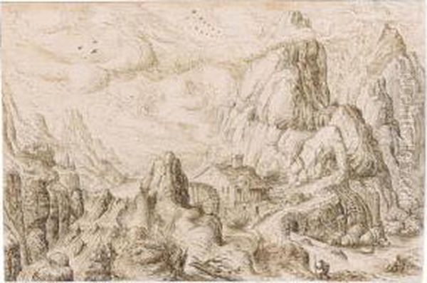 Fantastic Mountainous Landscape With A Watermill By A Bridge - view 1