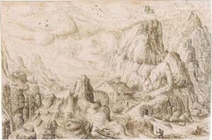 Fantastic Mountainous Landscape With A Watermill By A Bridge by Cornelis Claesz van Wieringen