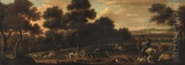 A Hunting Party In A Wooded Landscape - view 1
