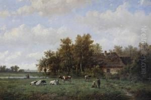 Cattle In A Summer Meadow by Anthonie Jacobus Van Wyngaerts
