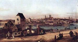 View from Munich, The Bridge gate and the Isar, Munich Heidhausen view