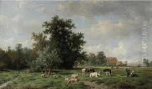 Cattle In A Summer Landscape by Anthonie Jacobus Van Wyngaerts