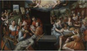 The Glorification Of Art And Diligence And The Punishment Of Gluttony And Earthly Pleasures by Bartholomeus Van Winghen