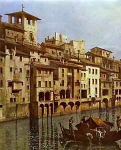 Arno In Florence Detail Early 1740s by Bernardo Bellotto
