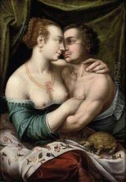 An Amorous Copule In An Interior With A Tortoise - view 1