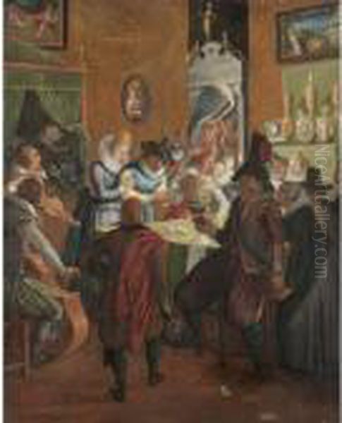 A Merry Company In An Interior, With Musicians And Gamblers - view 1