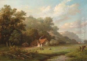 Landscape With Cows By A Farm