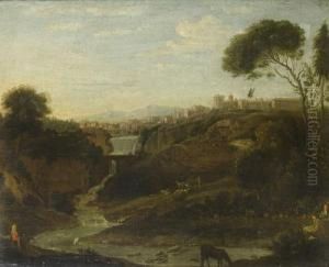 A View Of Tivoli With An Artist Sketching In The Foreground by (circle of) Wittel, Gaspar van (Vanvitelli)