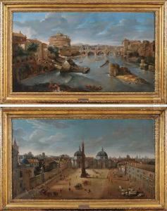 Piazza Del Popolo Veduta Del Tevere A Castel Sant'angelo Guardando Verso Nord by (circle of) Wittel, Gaspar van (Vanvitelli)