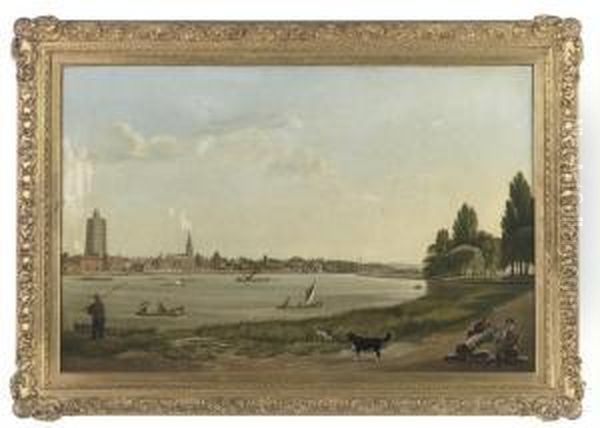 Two Timber Merchants And Their Faithfull Companions On The North Bank Of The Thames, Looking West Towards St. Mary's Church, Battersea, With Sir William Chamber's Chinese Pagoda At Kew Gardens On The Distant Horizon - view 1