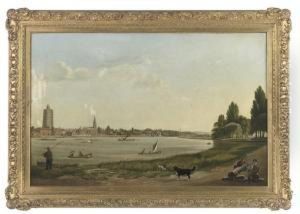 Two Timber Merchants And Their Faithfull Companions On The North Bank Of The Thames, Looking West Towards St. Mary's Church, Battersea, With Sir William Chamber's Chinese Pagoda At Kew Gardens On The Distant Horizon