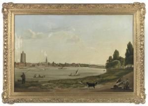 Two Timber Merchants And Their Faithful Companions On The Northbank Of The Thames by Abraham Bruining Van Worrell
