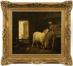 Stallinterieur Mit Schafen Und Huhnern by Abraham Bruining Van Worrell