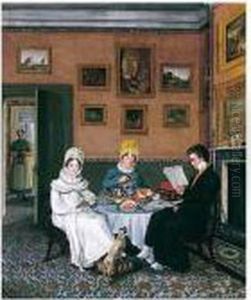 A Gentleman And Two Ladies Taking Breakfast by Abraham Bruining Van Worrell