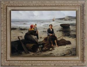 Three Generations Of Fisher Women Working On The Beach by Van Wyk