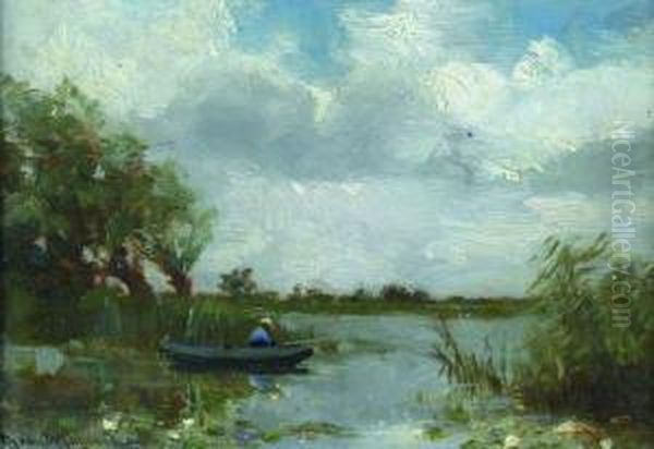 Polderlandschapmet Visser In Een Bootje - view 1