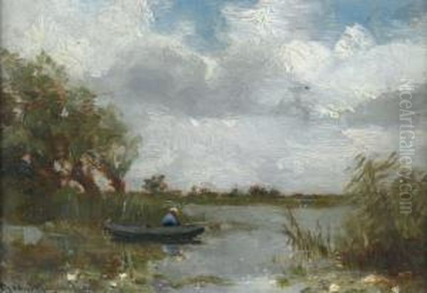 Polderlandschap Met Visser In Eenbootje - view 1