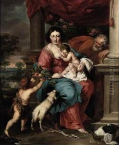 The Holy Family And The Infant St John Holding A Basket Offruit by Jan Thomas Van Yperen