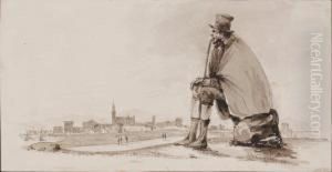 Stadsvy Med Vandringsman by Johann Baptist Vanacker
