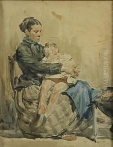 Mere Et Enfant Endormi Sur Les Genoux by Gustave Vanaise